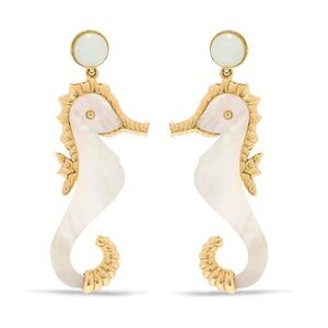Capucine De Wulf Seahorse Earrings in Mother of Pearl and 18K Gold Plate. New!